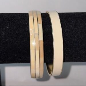 Pair of Vintage Bangles -1 Trifari cream 1 Brass w/ Mother of Pearl Inlay